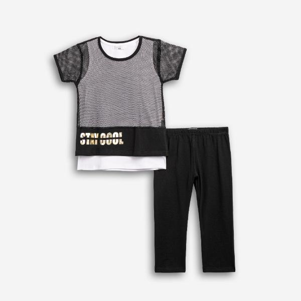 Παιδικό σετ κολάν κάπρι 3τμχ κορίτσι μαύρο-λευκό FUNKY 126-539101-1