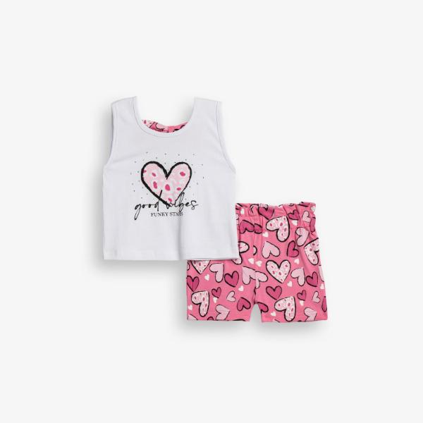 Παιδικό σετ μακό μπλούζα-σορτς κορίτσι λευκό-ροζ FUNKY 126-724114-1
