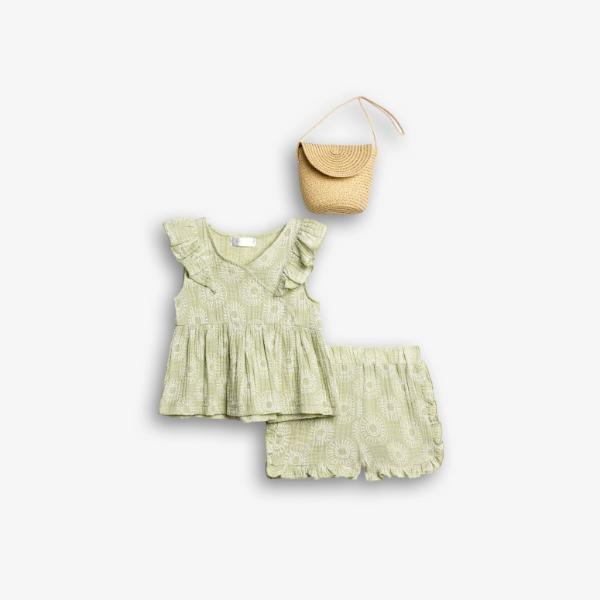 Παιδικό σετ βαμβακερό σορτς κορίτσι λαδί FUNKY 126-725128-1