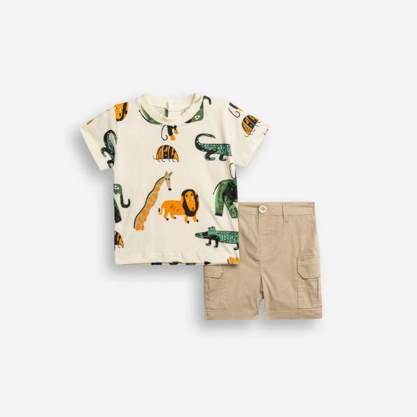 Βρεφικό σετ μπλούζα-βερμούδα σταθερή αγόρι εκρού-μπεζ FUNKY 126-804104-1