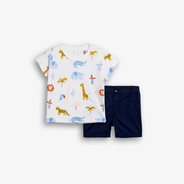Βρεφικό σετ μπλούζα-βερμούδα σταθερή αγόρι λευκό-ραφ FUNKY 126-804105-1