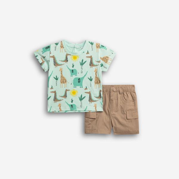 Βρεφικό σετ μπλούζα-βερμούδα σταθερή αγόρι aqua-καφέ FUNKY 126-804116-1
