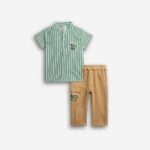Βρεφικό σετ λινό πουκάμισο-παντελόνι λύκρα αγόρι πράσινο ριγέ-καφέ FUNKY 126-822106-1