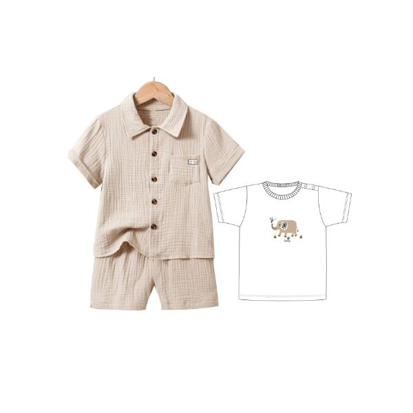 Βρεφικό σετ καλοκαιρινό πουκάμισο αγόρι μπεζ-λευκό FUNKY 126-895102-1