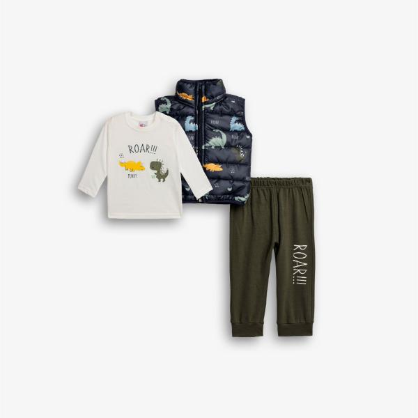 Βρεφικό σετ 3τμχ με αμάνικο αγόρι μπλε-λευκό-χακί Funky 126-895118-1