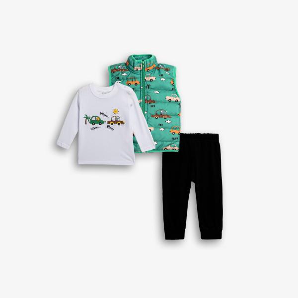 Βρεφικό σετ 3τμχ με αμάνικο αγόρι πράσινο-λευκό-μαύρο Funky 126-895123-1
