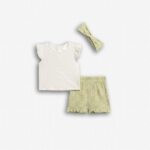 Βρεφικό σετ καλοκαιρινό σορτς κορίτσι λευκό-λαδί FUNKY 126-925110-1