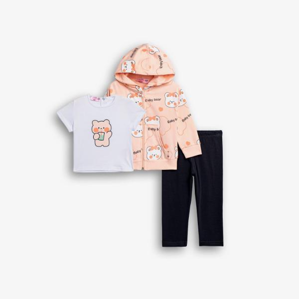 Βρεφικό σετ 3τμχ με ζακέτα αχνούδιαστη κορίτσι ροζ-λευκό-ανθρακί FUNKY 126-995106-1