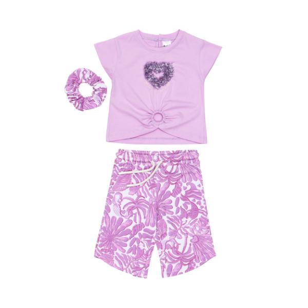 Παιδικό σετ μακό καλοκαιρινό μπλούζα-βερμούδα κορίτσι λιλά SPRINT 261-2025-812