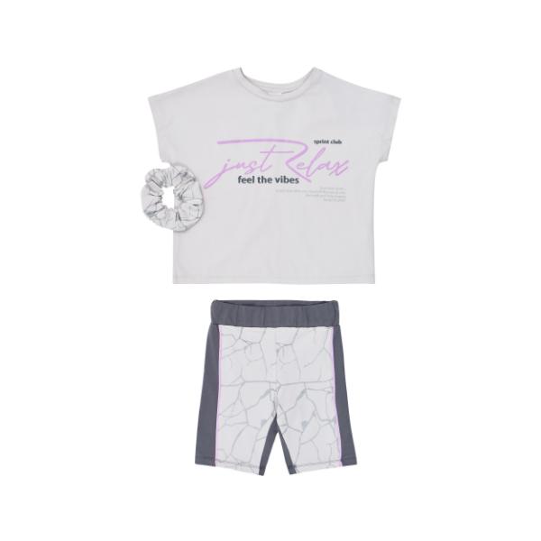 Παιδικό καλοκαιρινό σετ κολάν ποδηλατικό κορίτσι γκρι SPRINT 261-4018-202
