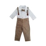 Βρεφικό σετ πουκάμισο-παντελόνι αγόρι λευκό-μπεζ 2445