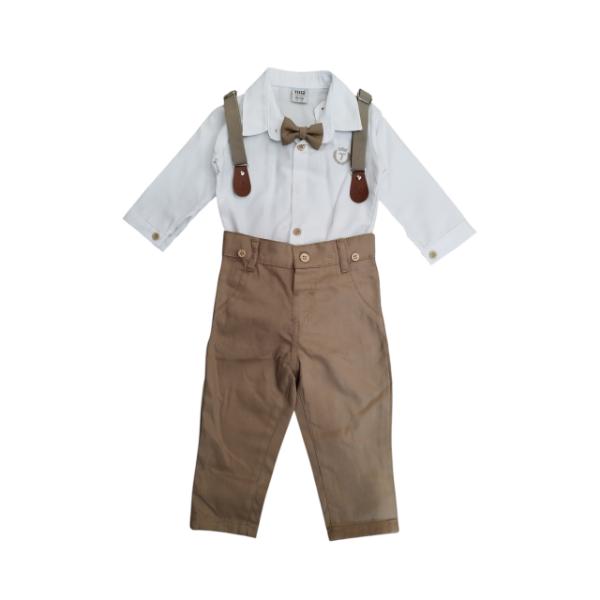 Βρεφικό σετ πουκάμισο-παντελόνι αγόρι λευκό-μπεζ 2445