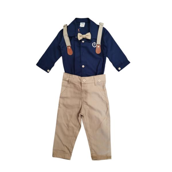Βρεφικό σετ πουκάμισο-παντελόνι αγόρι μπλε-μπεζ 2700