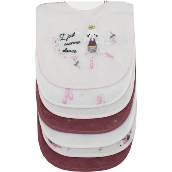 Σαλιάρες σετ 7τμχ. με velcro και αδιάβροχη επένδυση Ballerina White-Pink Dimcol 31300702006