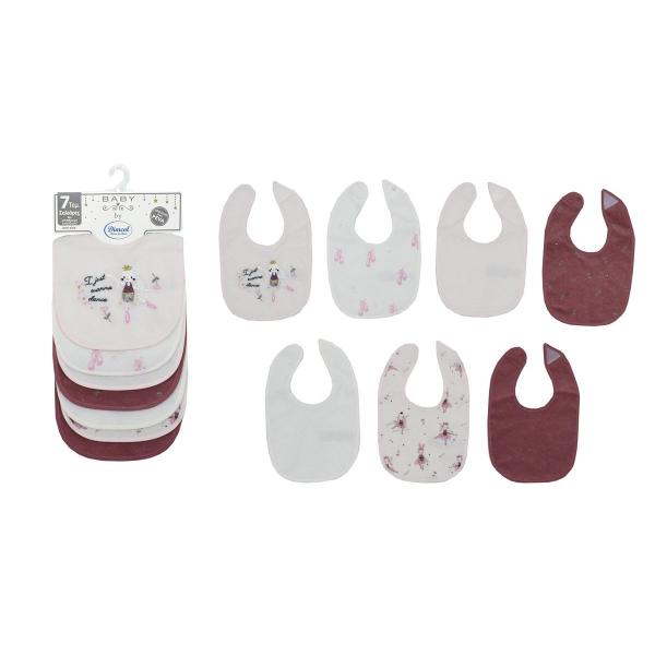 Σαλιάρες σετ 7τμχ. με velcro και αδιάβροχη επένδυση Ballerina White-Pink Dimcol 31300702006