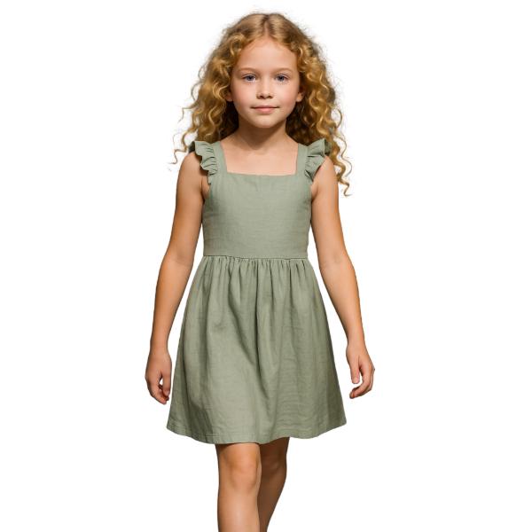 Παιδικό καλοκαιρινό φόρεμα αμάνικο λαδί Serafino 6541