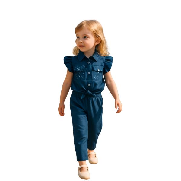 Παιδικό καλοκαιρινό σετ παντελόνα κορίτσι μπλε τζιν Mamma Natura 6638