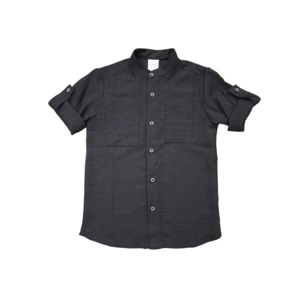 Παιδικό κοντομάνικο λινό πουκάμισο mao αγόρι μαύρο Serafino 6834