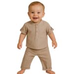 Βρεφικό σετ λινό μπλούζα-παντελόνι αγόρι μπεζ Mamma Natura 6893