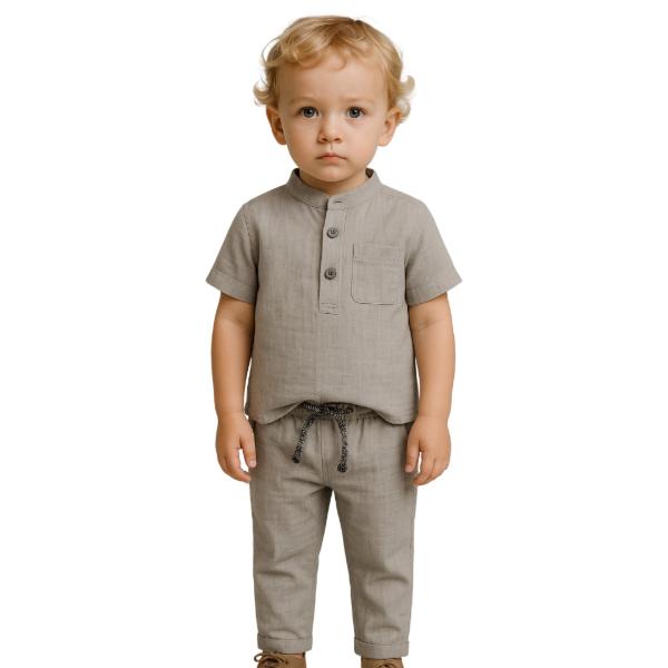 Βρεφικό σετ καλοκαιρινό μπλούζα-παντελόνι αγόρι γκρι Mamma Natura 6925