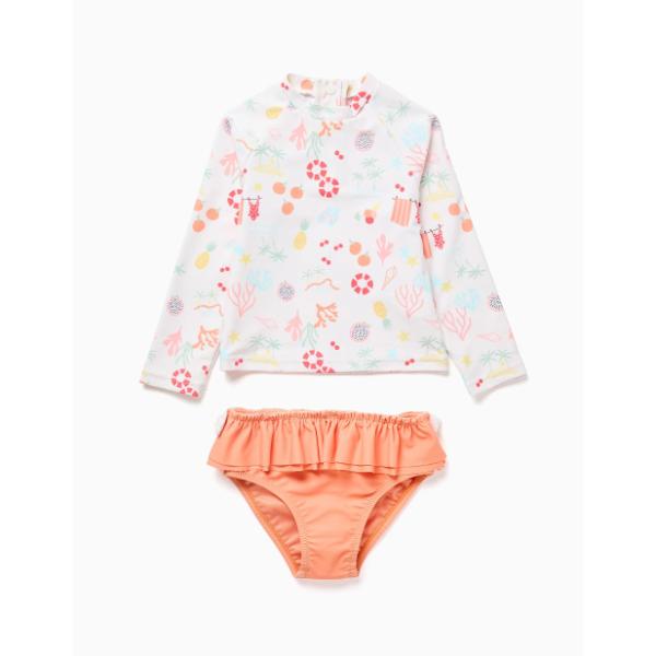 Βρεφικό μαγιό για κορίτσι μπλούζα-μονοκίνι εκρού-πορτοκαλί ZIPPY ZBGAP0701_26002