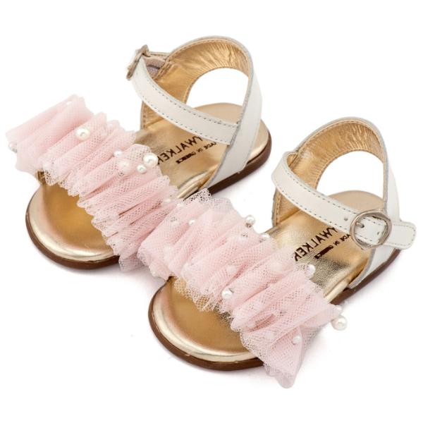 Βαπτιστικά Δερμάτινα Πέδιλα Αγκαλιάς BABYWALKER Εκρού-Ροζ PRI2656