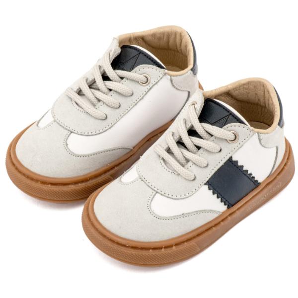Βαπτιστικά Δερμάτινα Sneakers BABYWALKER Λευκό-Γκρι-Μπλε EXC5309