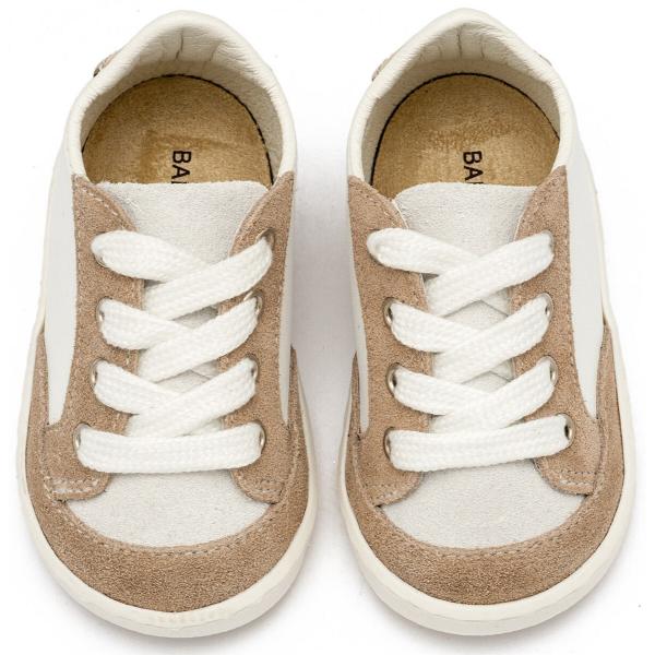 Παπούτσια Βαπτιστικά Δερμάτινα Sneakers Αγκαλιάς BABYWALKER Λευκό-Μπεζ PRI2120