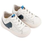 Βαπτιστικά Δερμάτινα Sneakers BABYWALKER Λευκό-Μπλε EXC8001