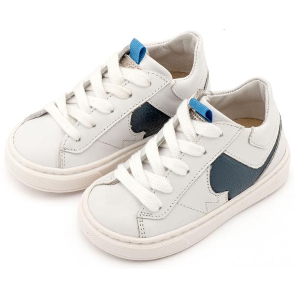 Βαπτιστικά Δερμάτινα Sneakers BABYWALKER Λευκό-Μπλε EXC8001
