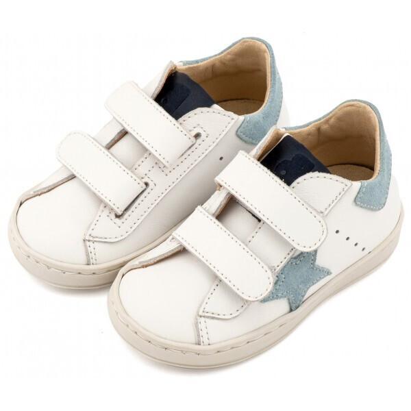 Βαπτιστικά Δερμάτινα Sneakers BABYWALKER Λευκό-Σιέλ EXC5316