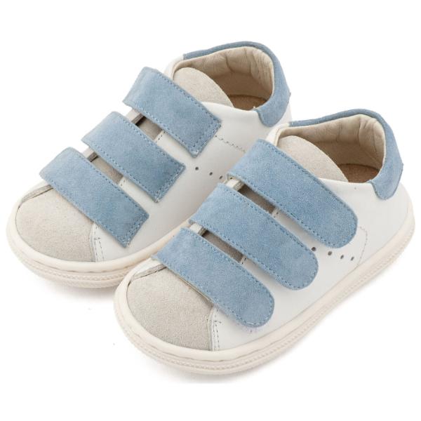 Παπούτσια Βαπτιστικά Δερμάτινα Sneakers Αγκαλιάς BABYWALKER Λευκό-Σιέλ BS3096