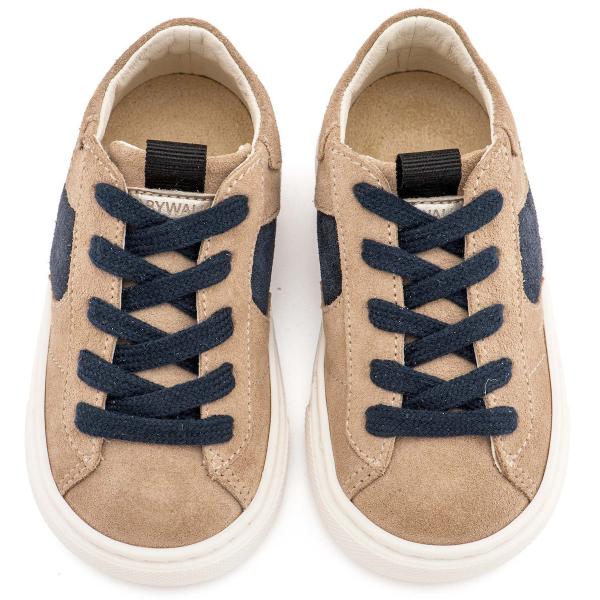 Βαπτιστικά Δερμάτινα Sneakers BABYWALKER Μπεζ-Μπλε EXC8002